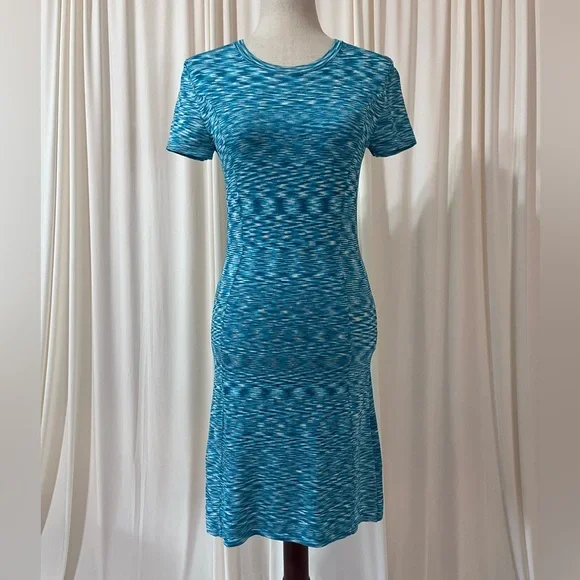 Michael Kors Turquoise Space Dyed Patterned Knit Midi Dress - Picture 6 of 7